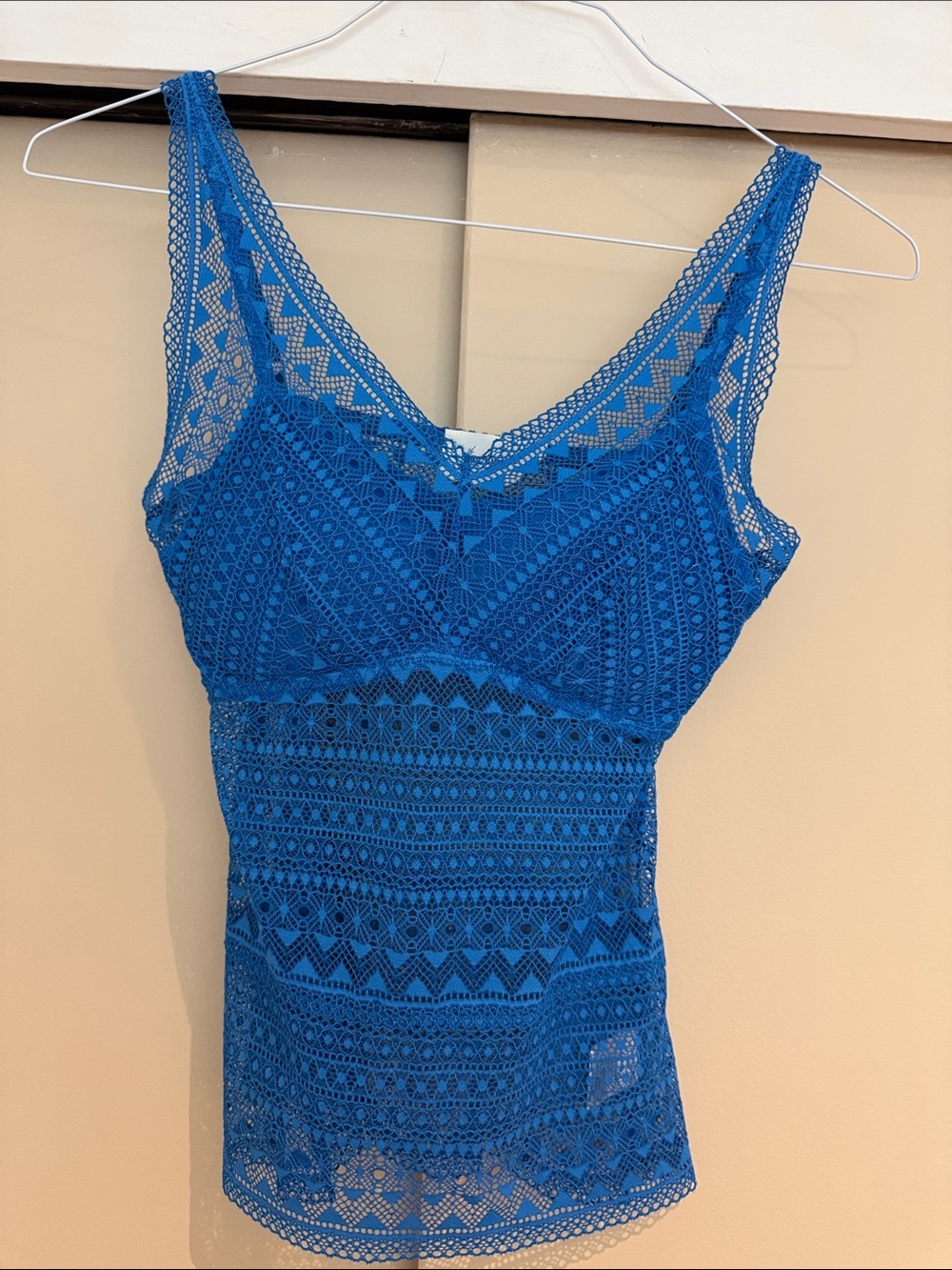Michelle Blue Lace Camisole top with build in bra and adjustable straps